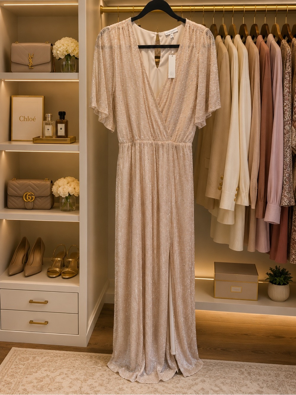 Baltic Born Champagne Maxi Dress with Subtle Shimmer